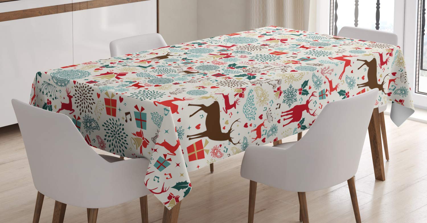 ABAKUHAUS Navidad Mantele, de Navidad de la Vendimia, Fácil de Limpiar Colores Firmes y Durables Lavable Personalizado, 140 x 200 cm, Gasolina Azul Marrón