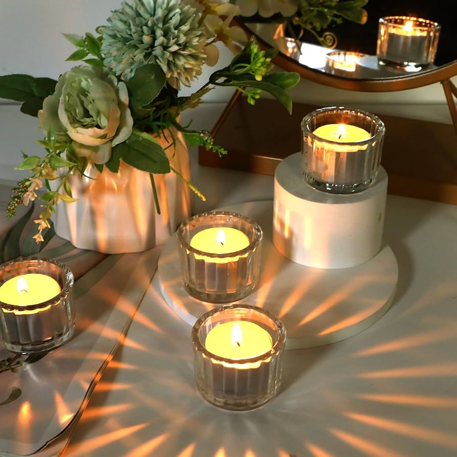 FILLTOWN Set 12 Portacandele In Vetro Trasparente | 5x3,5 Cm | Per Matrimoni, Feste E Decorazione Casa | Reggette Per Tealight