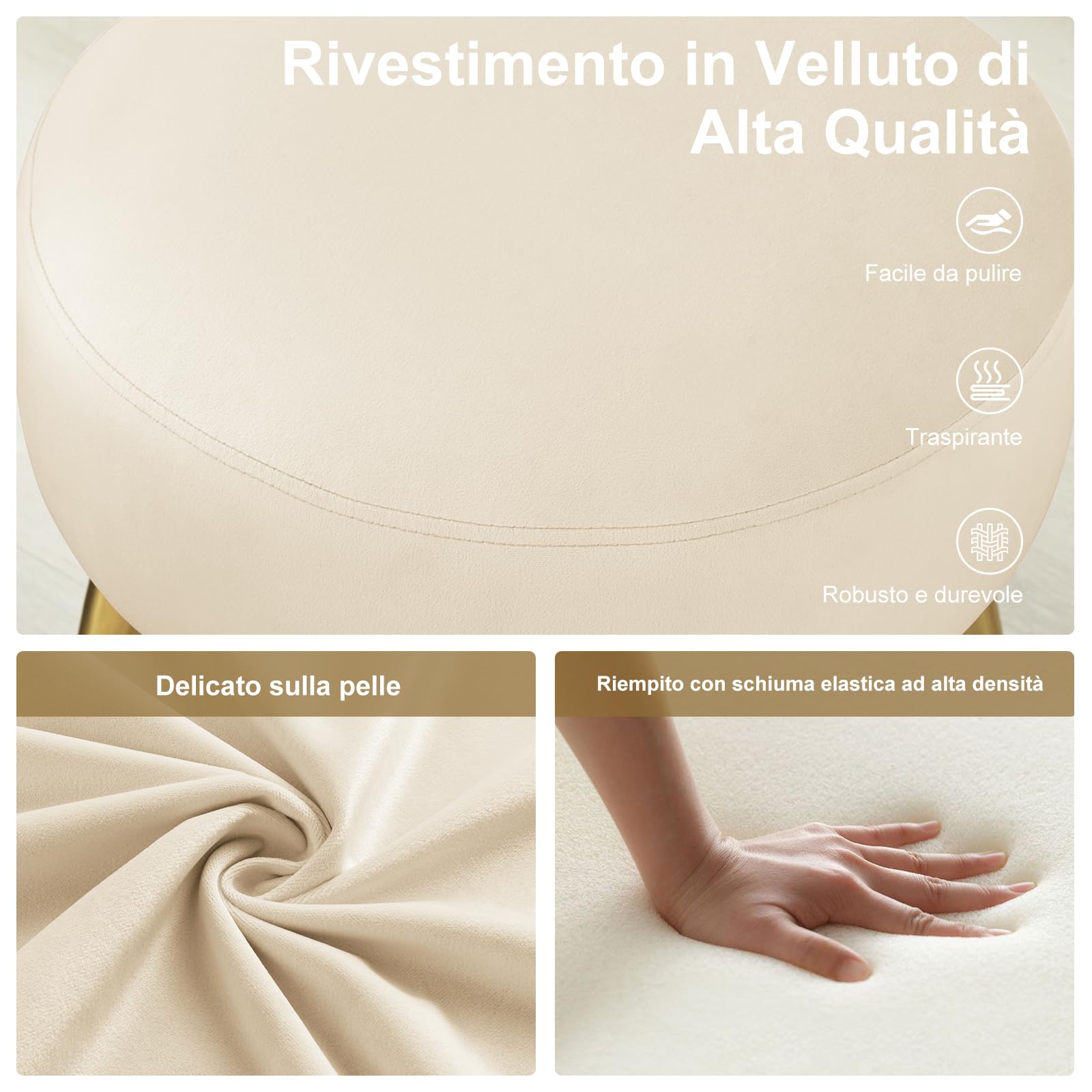 Poltrona da Trucco in Velluto Imbottita Schienale e Gambe in Metallo per Camera da Letto, Salotto, Soggiorno, Cucina, Studio - Beige