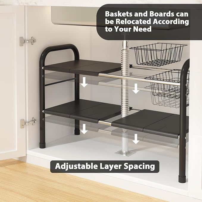 Organizador Ajustable Bajo Fregadero 2 Niveles Negro 32 pulg miniatura 3