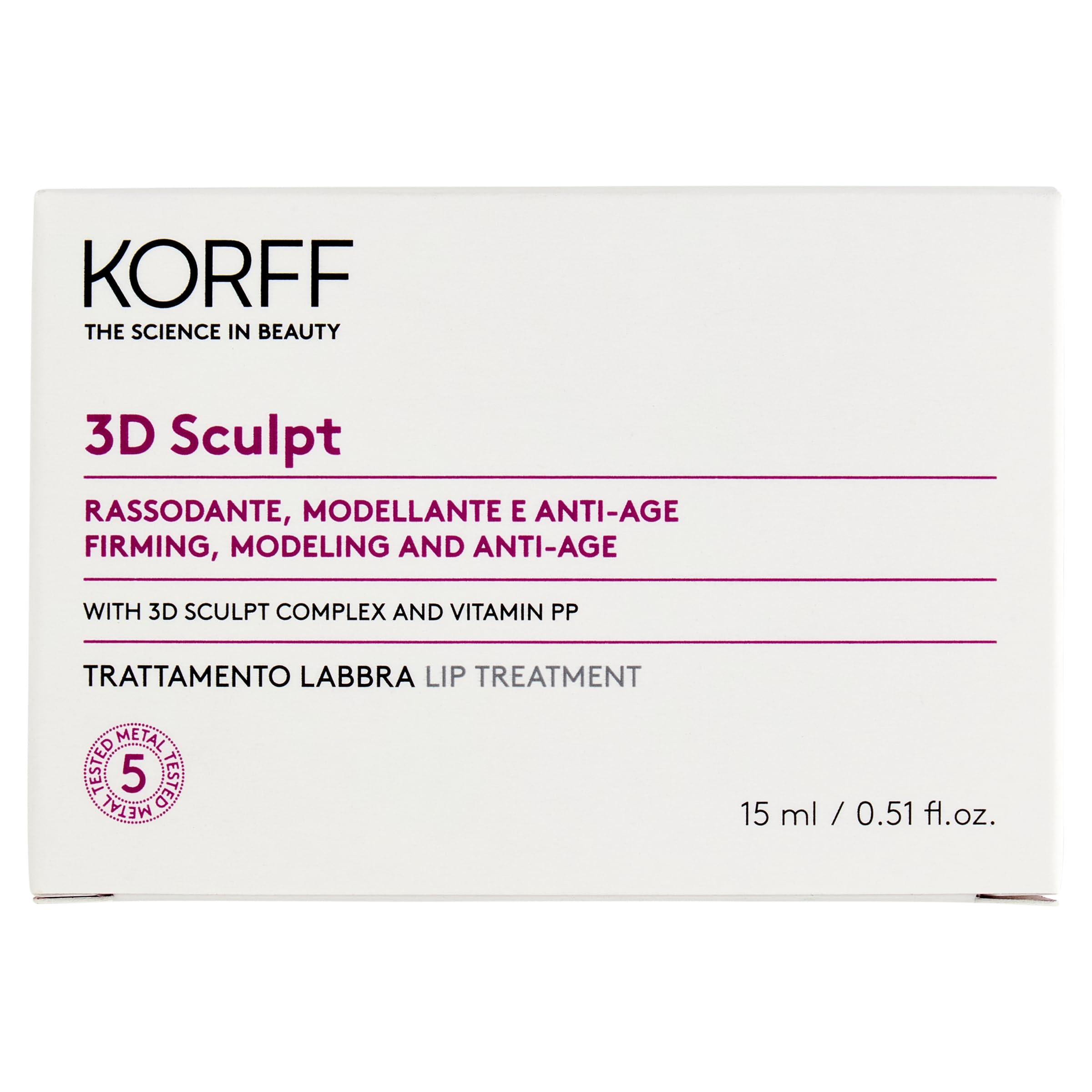 KORFF 3D Sculpt Trattamento Labbra, Texture Crema Effetto Rimpolpante, Volumizzante, Formula Anti-Età, 15ml