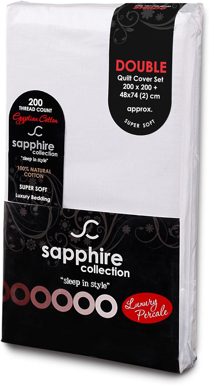 Sapphire Collection Luxury 100% Egyptian Cotton Duvet Quilt Cover & Pillowcase Bedding Set (White, Double) - Image 3