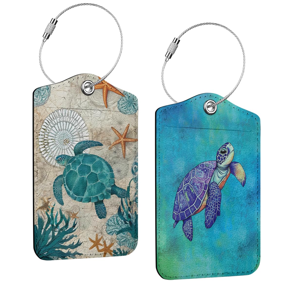 2 PCs Sea Turtle Luggage Tag, Suitcase Tags with Privacy Flap and Metal Loop, Luggage Tags for Suitcases, Identifiers Travel Essentials Bag Tag, Sea