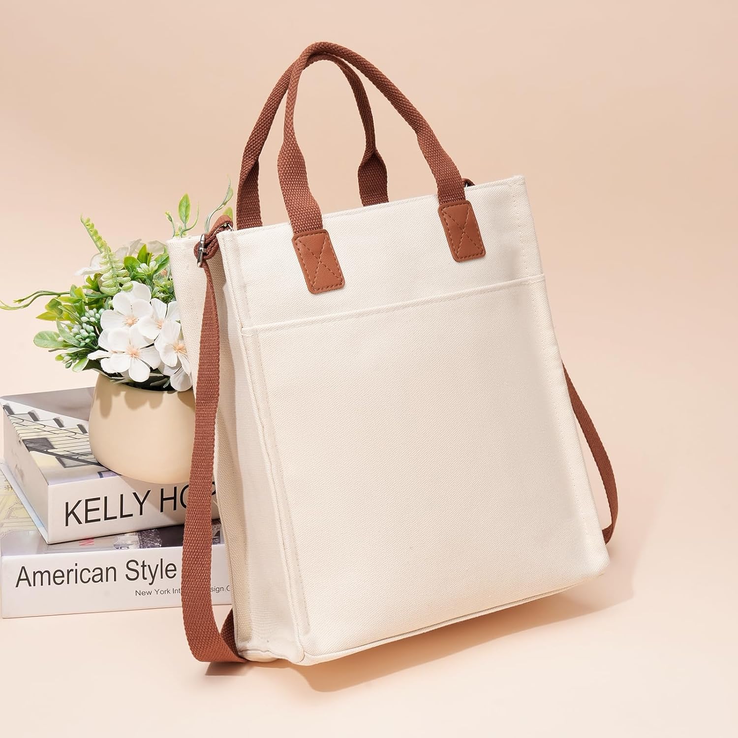 Tote Bag for Women Canvas Tote Purse with Pockets Top Handle Crossbody Bags Satchel Shoulder for Travel Work - Image 2