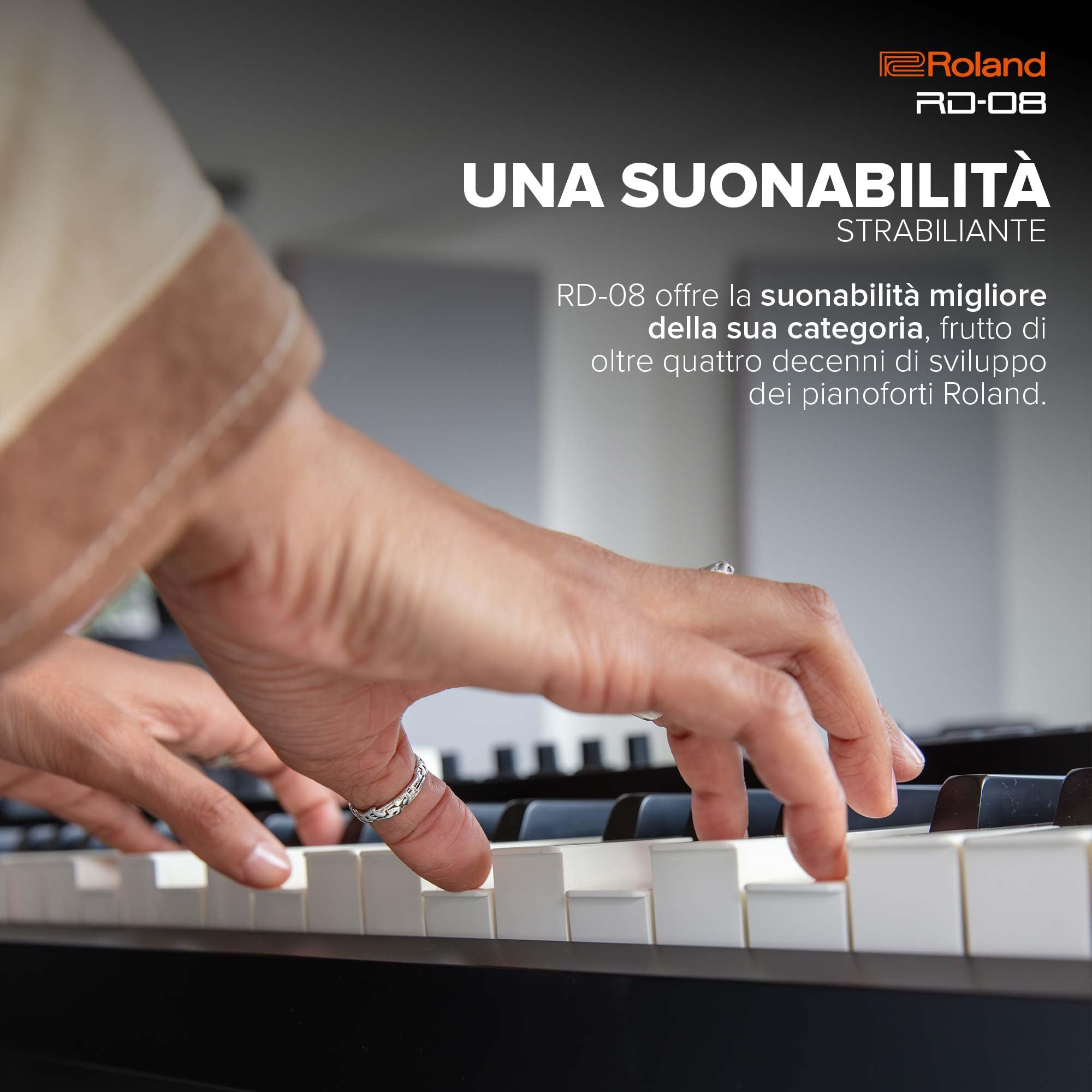 Stage Piano Roland RD-08 | L'Autentico Sound e la Vera Suonabilità RD | Design Essenziale | Tastiera Pesata PHA-4 a 88 Note | Funzionalità Espandibili | Otre 3.000 Suoni Integrati