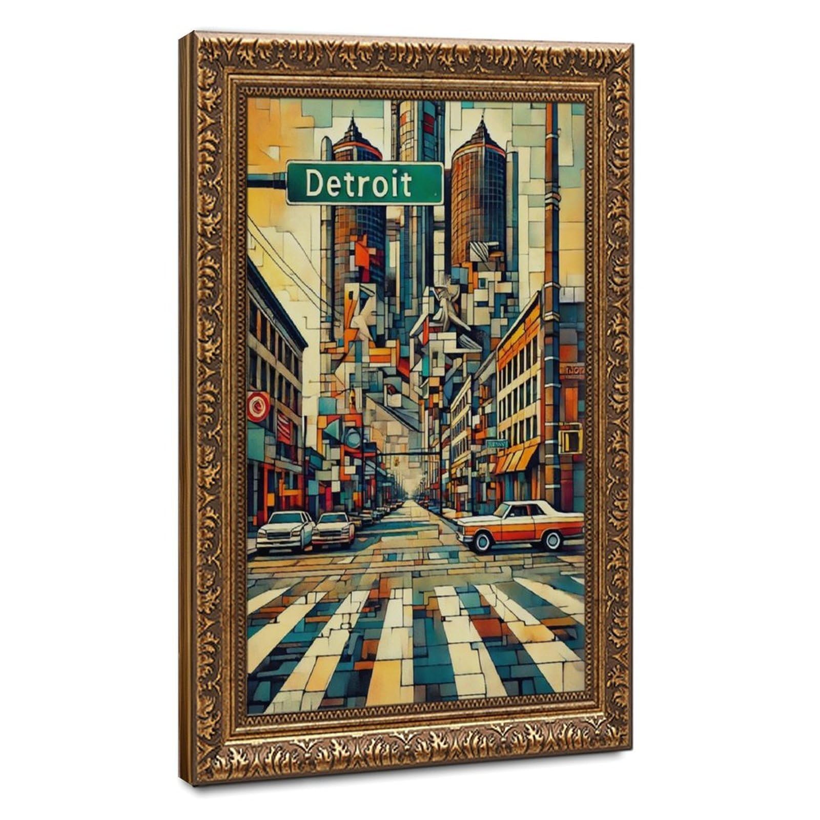 Bareronor Detroit Street Canvas Poster Bedroom Decor Landscape Office Room Decor Gift 20" L X 30" W