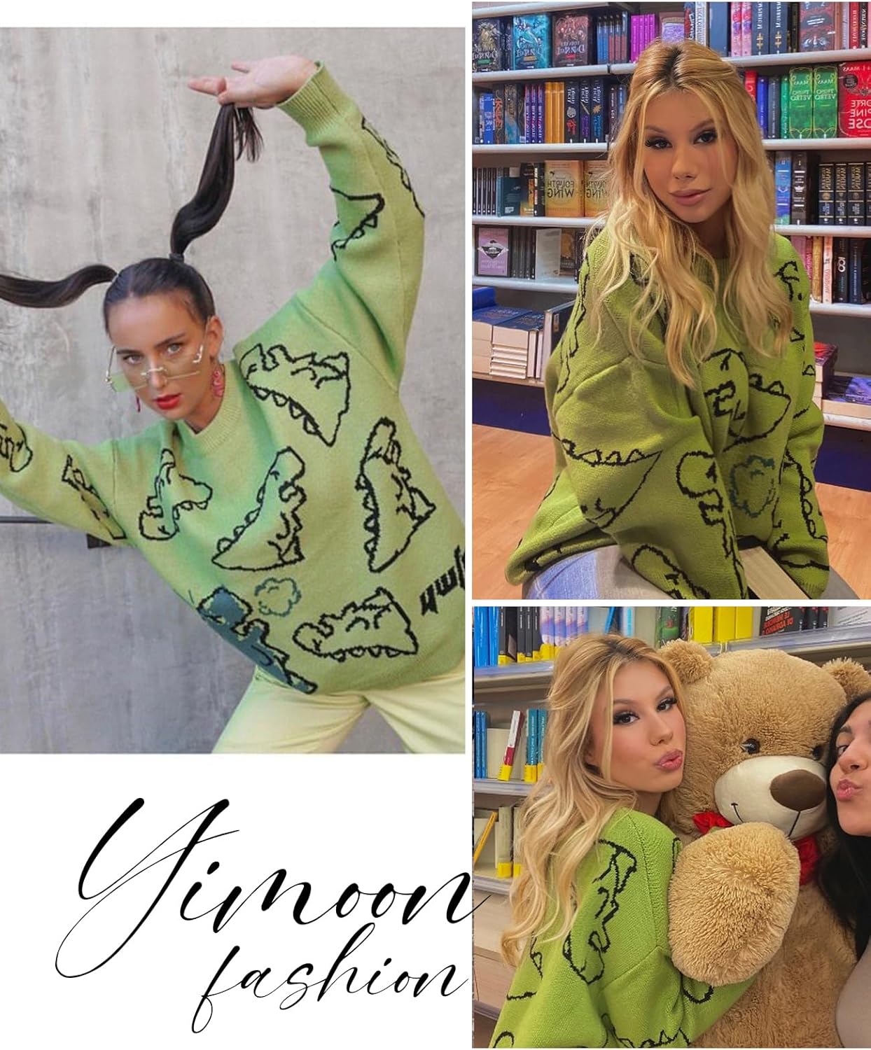 Yimoon Men Oversized Sweater Graphic Cable Knit Jumper Cute Unisex Crewneck Pullover - Image 5