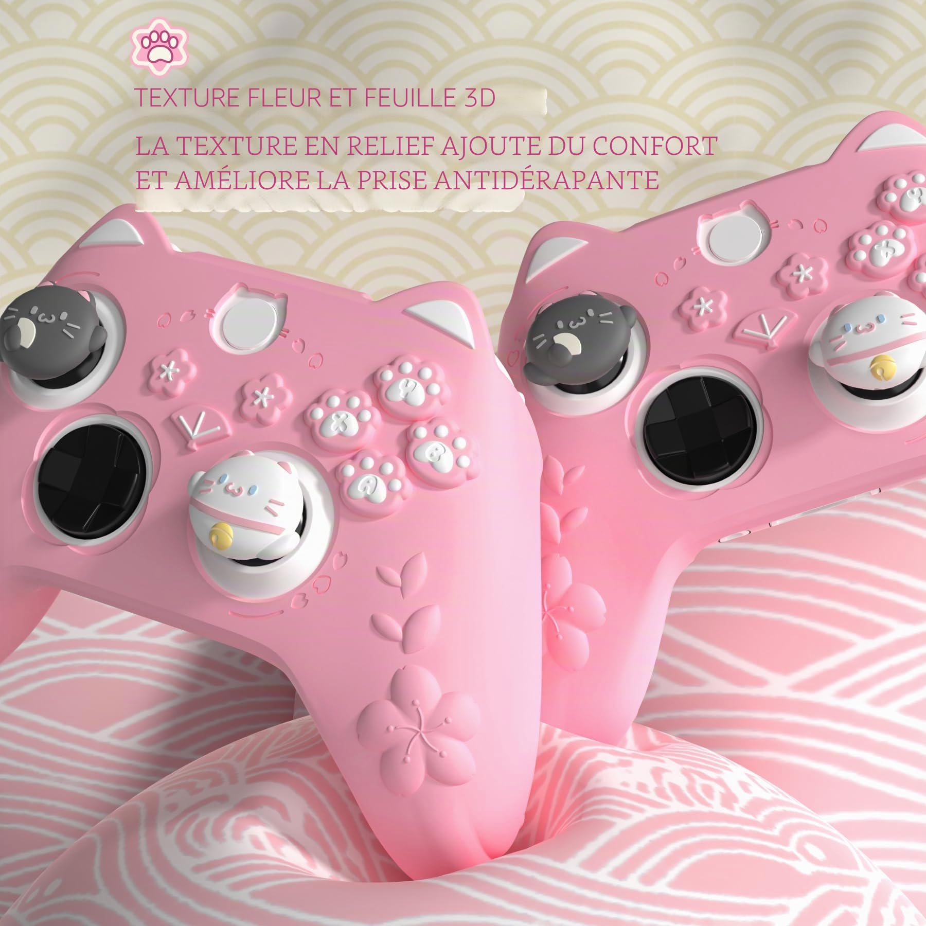 playvital Coque de Protection pour Xbox Series X S Manette Accessoires,Housse Grip en Silicone avec Capuchons de Joystick & Autocollant pour Xbox Core Controller Cover Skin-Rose