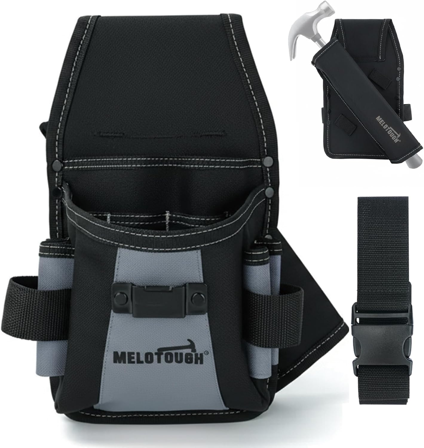 MELOTOUGH Tool Belt Pouch Professional 14-Pocket Electrician Tool Pouch with Detachable Hammer Loop for Electricians, Contractors, Roofing & HVAC Work