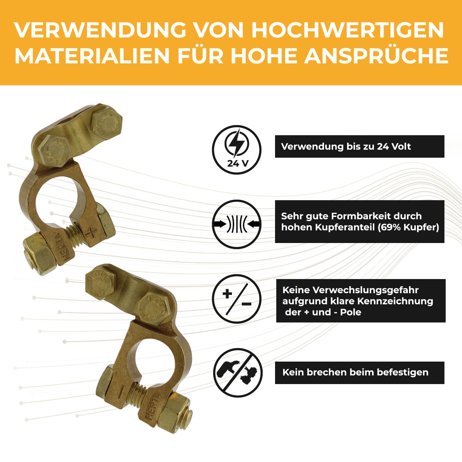 10 Paar Premium Batteriepolklemmen Polklemmen aus hochwertigem Kupfer für Autobatterie Bootbatterie Wohnmobilbatterie Ladegerät bis 24V Batterie Klemmen