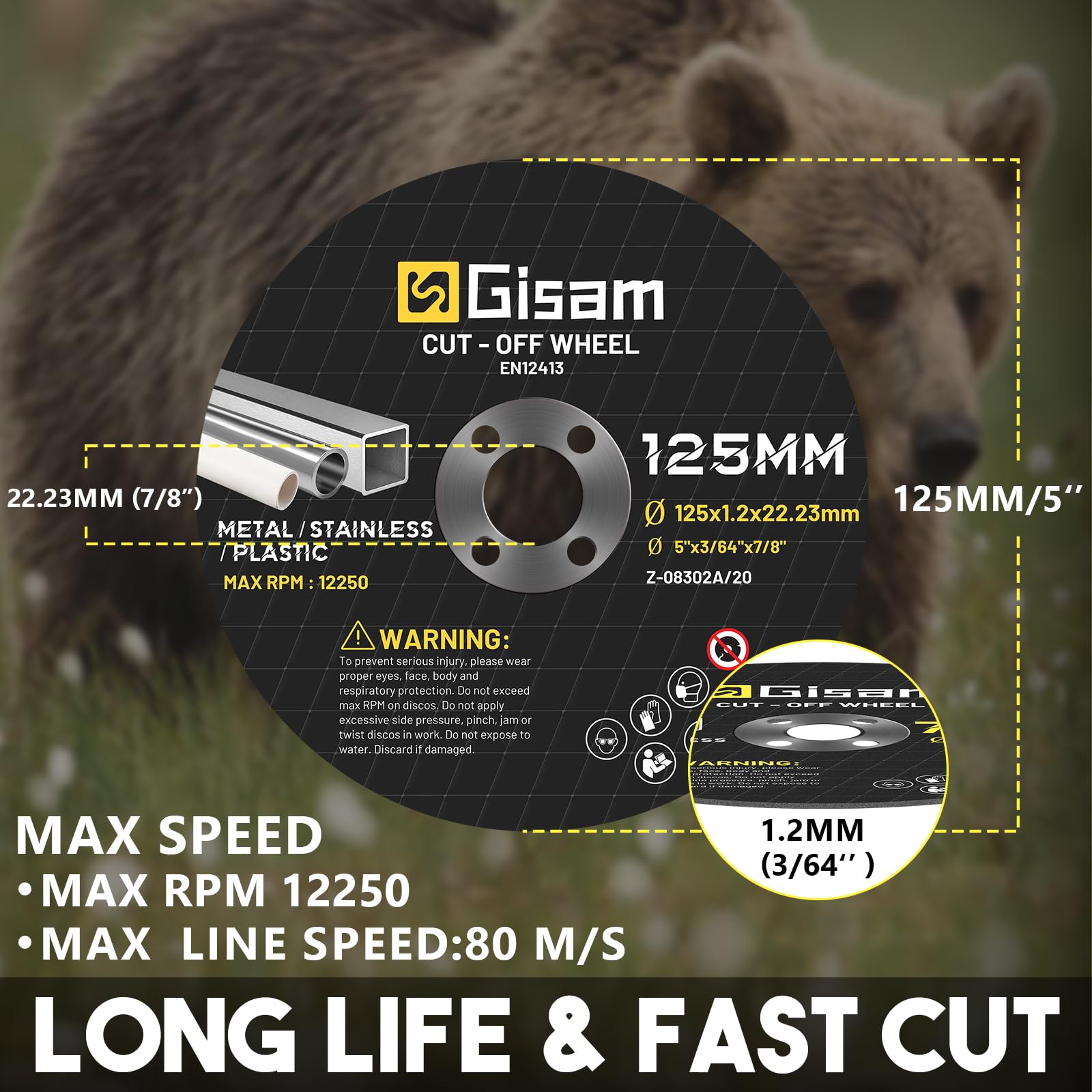 Gisam Professionale Dischi da Taglio 125 mm per Metallo 25 Pezzi, 125 x 1,2 x 22,23 mm, Foro Ø 7/8” mm, Dischi per Smerigliatrice, Set di Accessori per 125mm Smerigliatrice Angolare