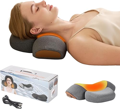 Miniatura 1 de Almohadas de masaje de cuello 3 en 1 con calor para aliviar el dolor de tejido profundo, corrector cervical recargable de joroba cervical, soportes