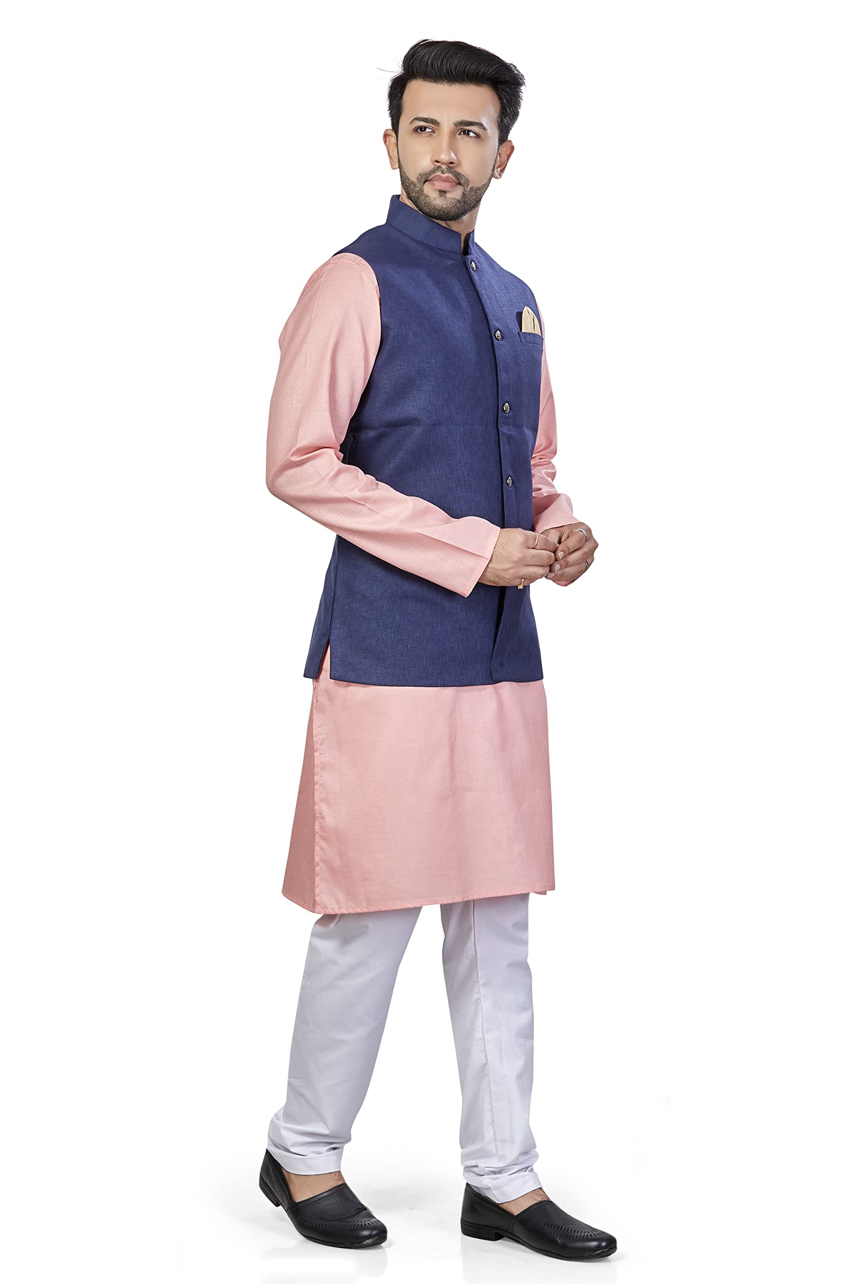 Be Active Men's Solid Linen Blend Kurta Pyjama 3 Piece Set || Men Kurta Pajama With Modi Jacket || Kurta Pajama Nehru Jacket For Men (Rfset0001-4-M)