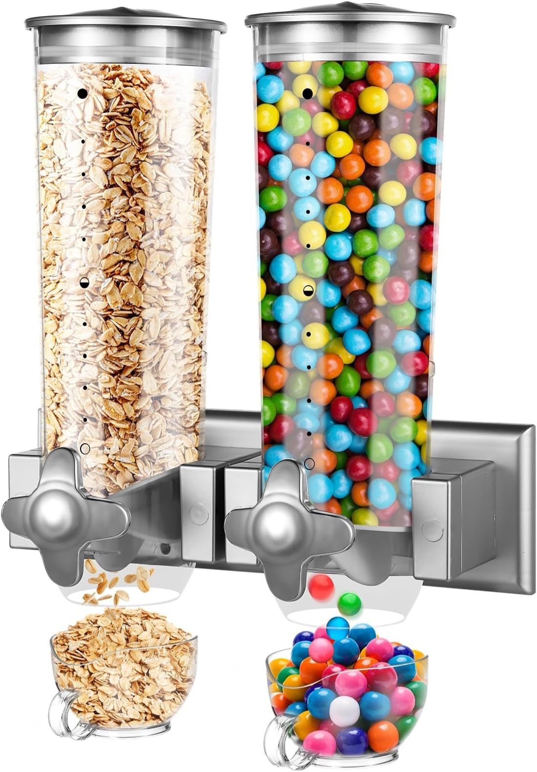 LUMINFLYCandy Dispenser, 3L Large Capacity Dual-Headed Wall-Mounted Cereal Dispenser, Clear Grain Wall Dispensing Canister, Coffee Beans, Nuts, Kitchen Dispenser For Snacks, Dry Food Wall Mounting Dispenser