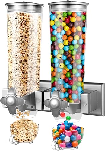 Dispensador de cereales montado en la pared de doble cabeza, dispensador de alimentos secos de gran capacidad de 3L, Dispensador de dulces de