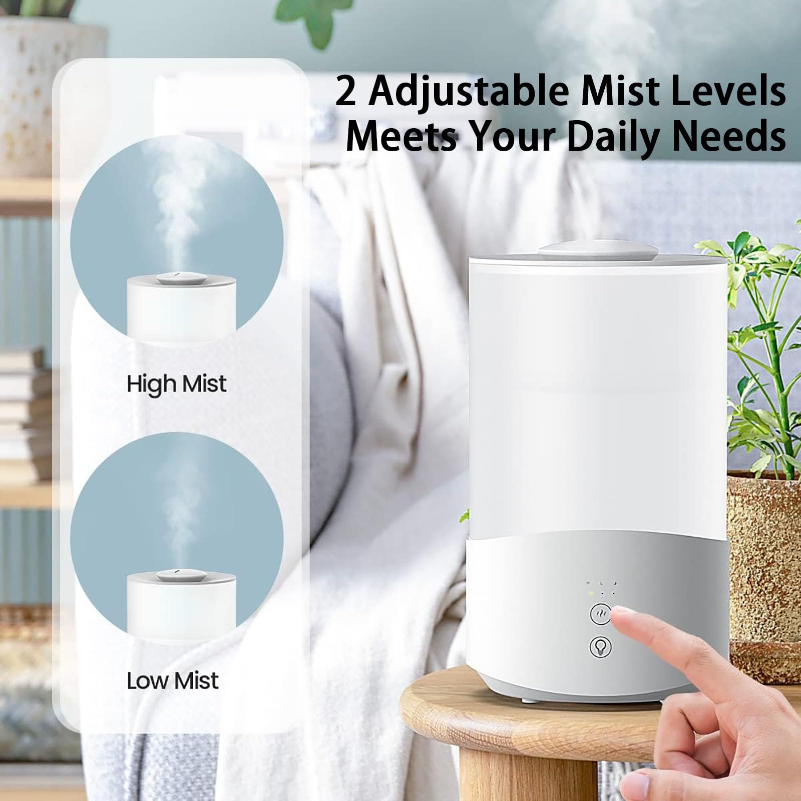 Nawilżacz Cool Mist 4L ze światłem LED i dyfuzorem oleju | Czas pracy 24 godziny, cicha praca na poziomie 24 dB, zbiornik 4 l, automatyczne wyłączanie, napełnianie od góry