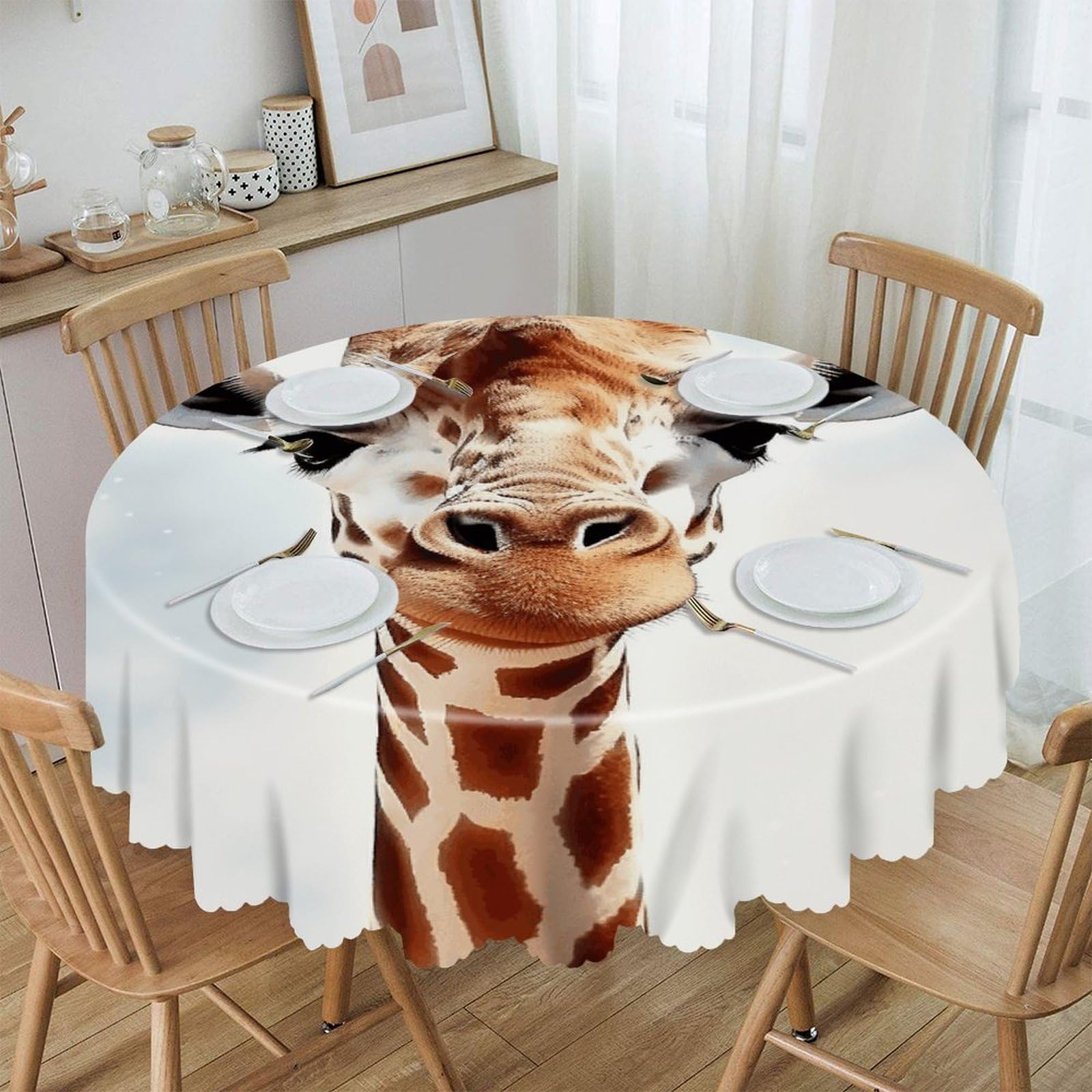 VstaDank Clever Giraffe Round Tablecloth Premium Polyester Table Cloth Heavy Duty Washable Fabric Tablecloth Waterproof Holiday Table Cover Decorative Tablecloths for Dining 60"