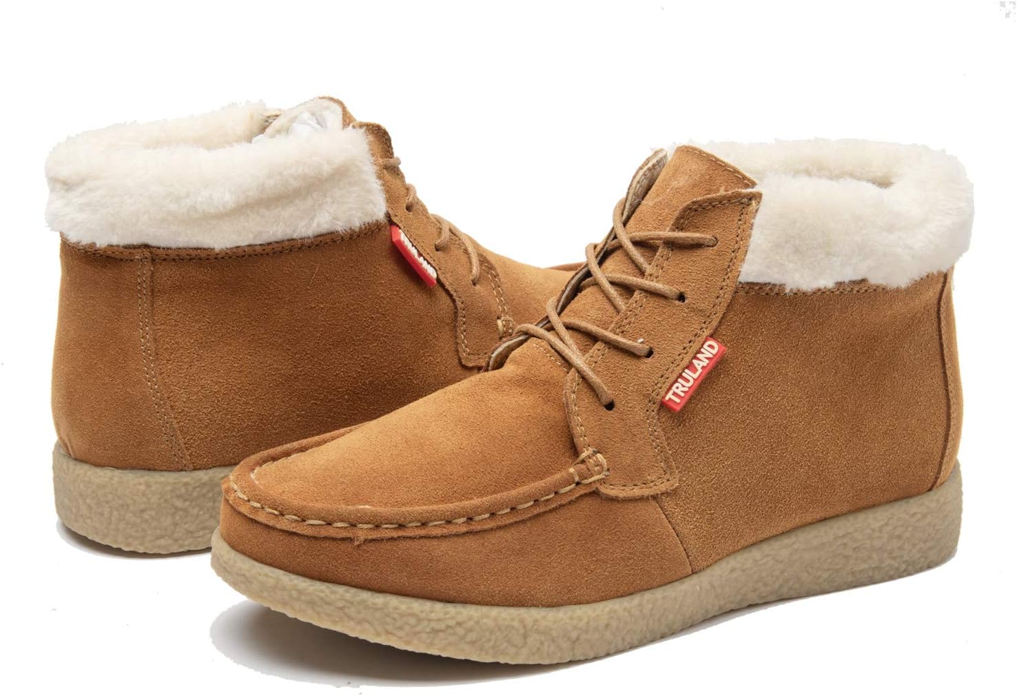 TRULAND Women’s Winter Boots – Suede Leather Fur Lined Water Resistant Ankle Boots