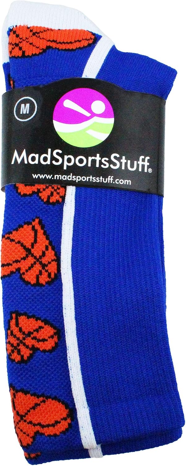 MadSportsStuff Crazy Basketball Hearts Crew Socks (Royal/White, Medium)