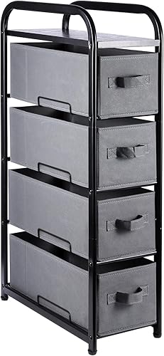 Cómoda estrecha de 4 cajones torre de almacenamiento de tela vertical delgado organizador de pecho de almacenamiento para mesita de noche mesa