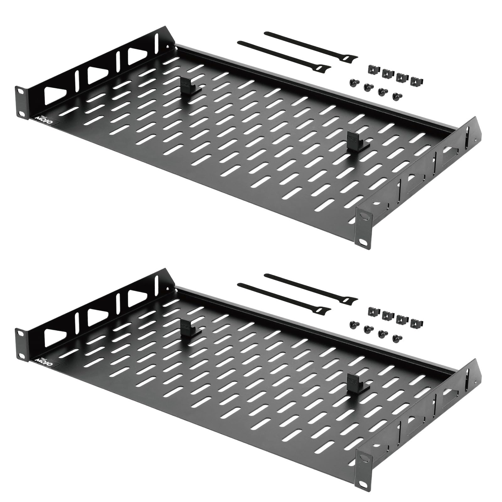 Tecmojo Ripiano 1U 19 Pollici per Installazione Fissa, Fissaggio Frontale, Profondità 254mm, Ripiano Ventilato per Montaggio su Rack da 19 Pollici con Fermi Antiscivolo, Portata 25kg, 2 Pezzi, Nero
