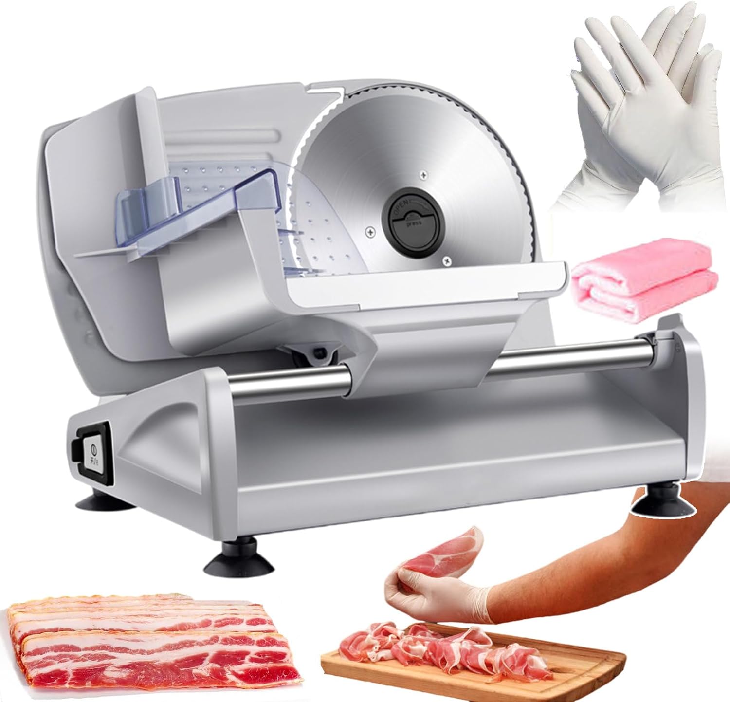 Meat Cutters Machine with Stainless Steel Blade,Commercial Meat Chopper for Meat,Deli,Cheese,Fruits,Ham,Bread,Sausage