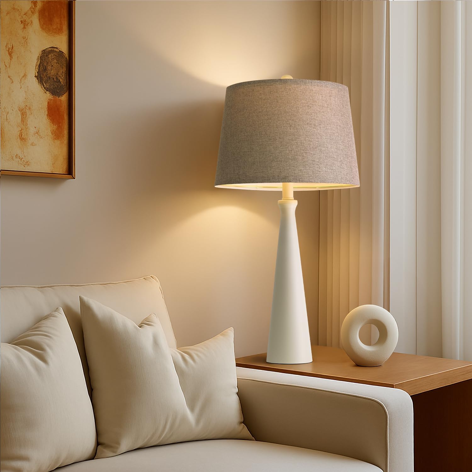 Oneach 25.75" White Table Lamp Set of 2, Modern Vintage Bedside Table Lamps with USB Ports, Traditional Nightstand Desk Lamps Set for Living Room Bedroom