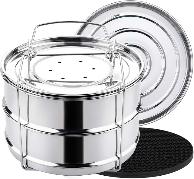Aozita 3 Quart Stackable Steamer Insert Pans - Accessories for Instant Pot Mini 3 qt - Pot in Pot, Baking, Casseroles, Lasagna Pans, Food Steamer for Pressure Cooker, Upgrade Interchangeable Lids