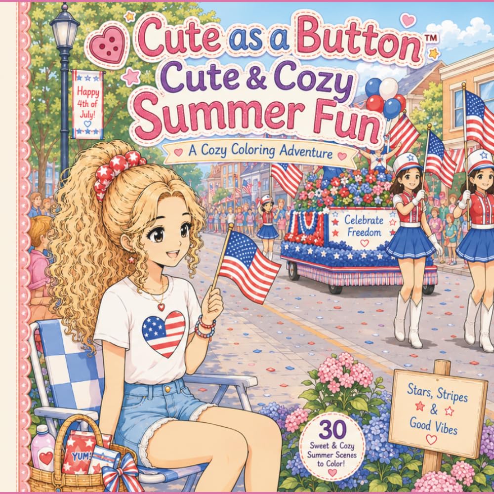 Cute as a Button™: Summer Fun Cute and Cozy Coloring Book (Cute as a Button: Cute and Cozy Girl's Coloring Book)