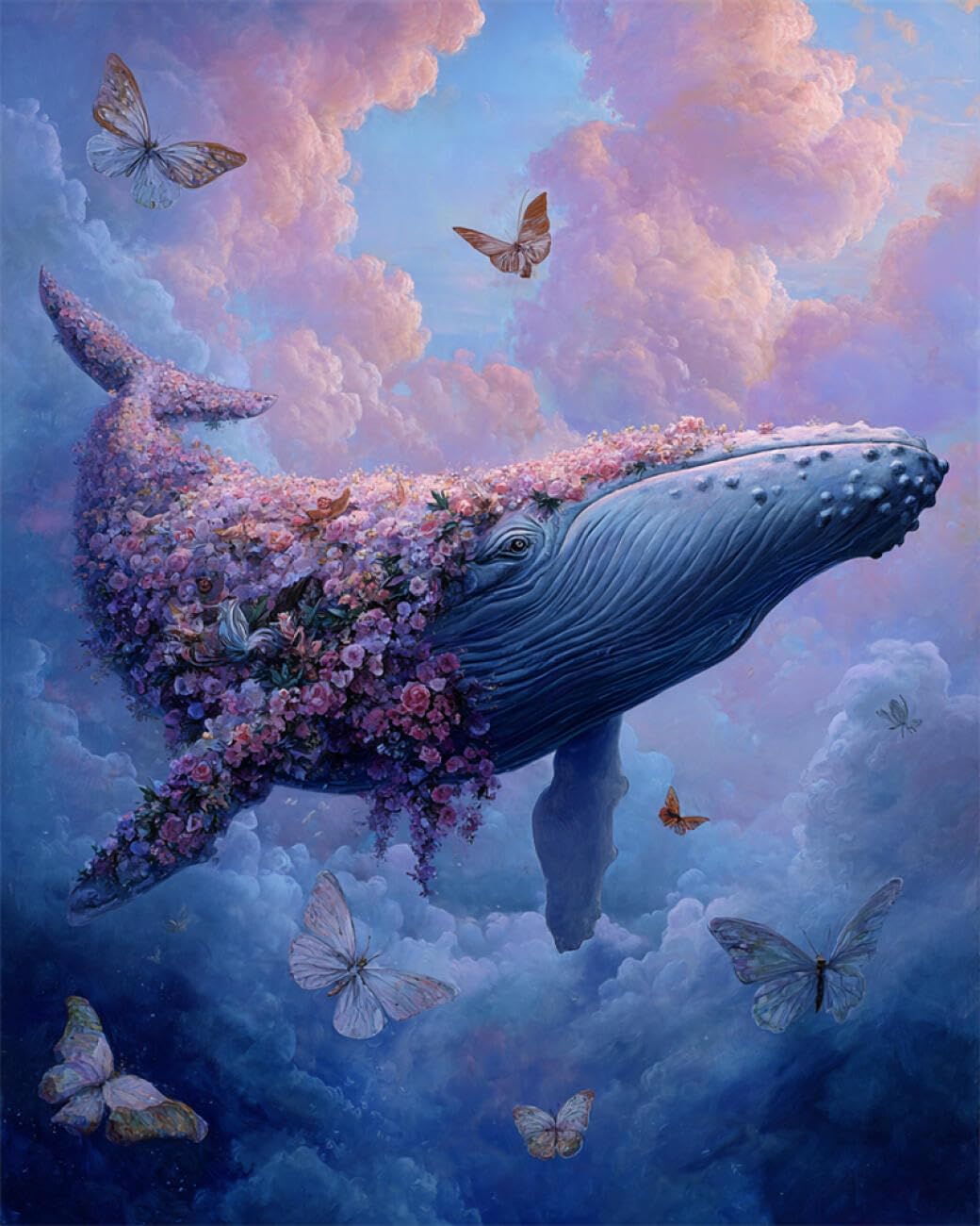 RKFLGEW DIY Embroidery Set Cartoon Flower Whale 50x70cm