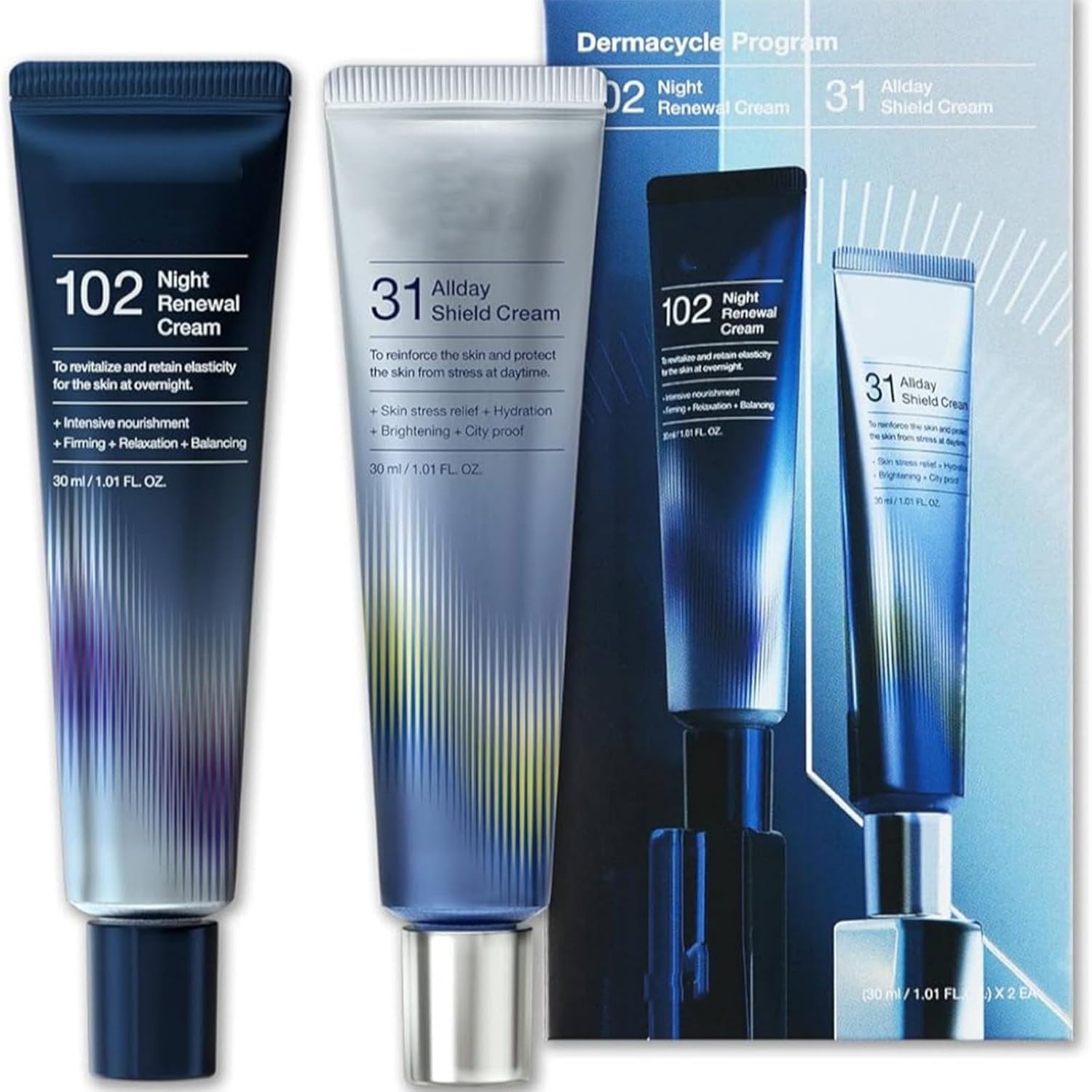 2-pack dermacycle program allday & night cream for face 31 all-day shield cream & 102 night renewal cream centella asiatica and niacinamide korean skincare day and night