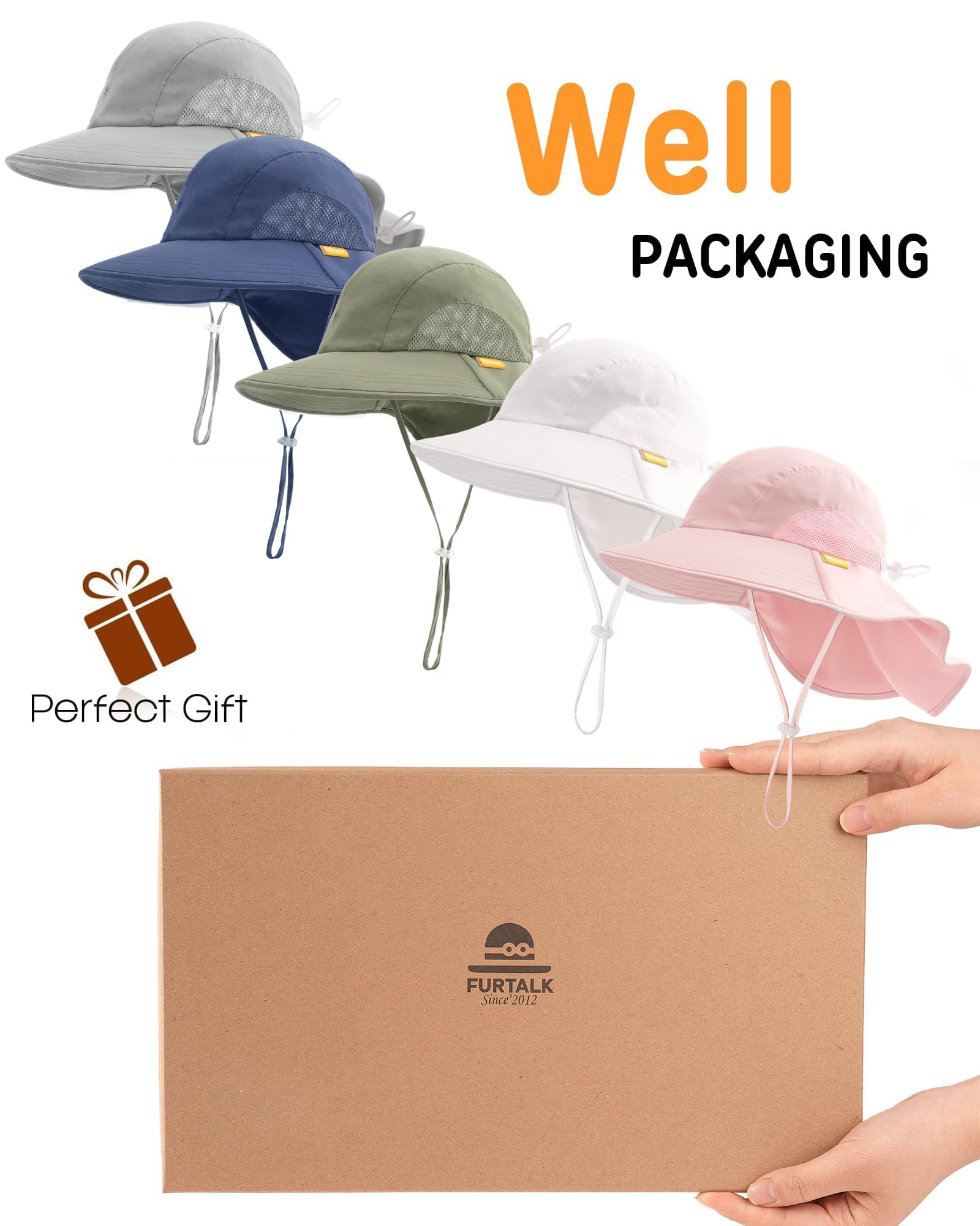 FURTALK Kleinkind Kinder Baby Sonnenhut mit Nackenklappe UPF 50+ UV-Schutz Breite Starre Krempe Jungen Mädchen Strand Schwimmen Sonnenhüte