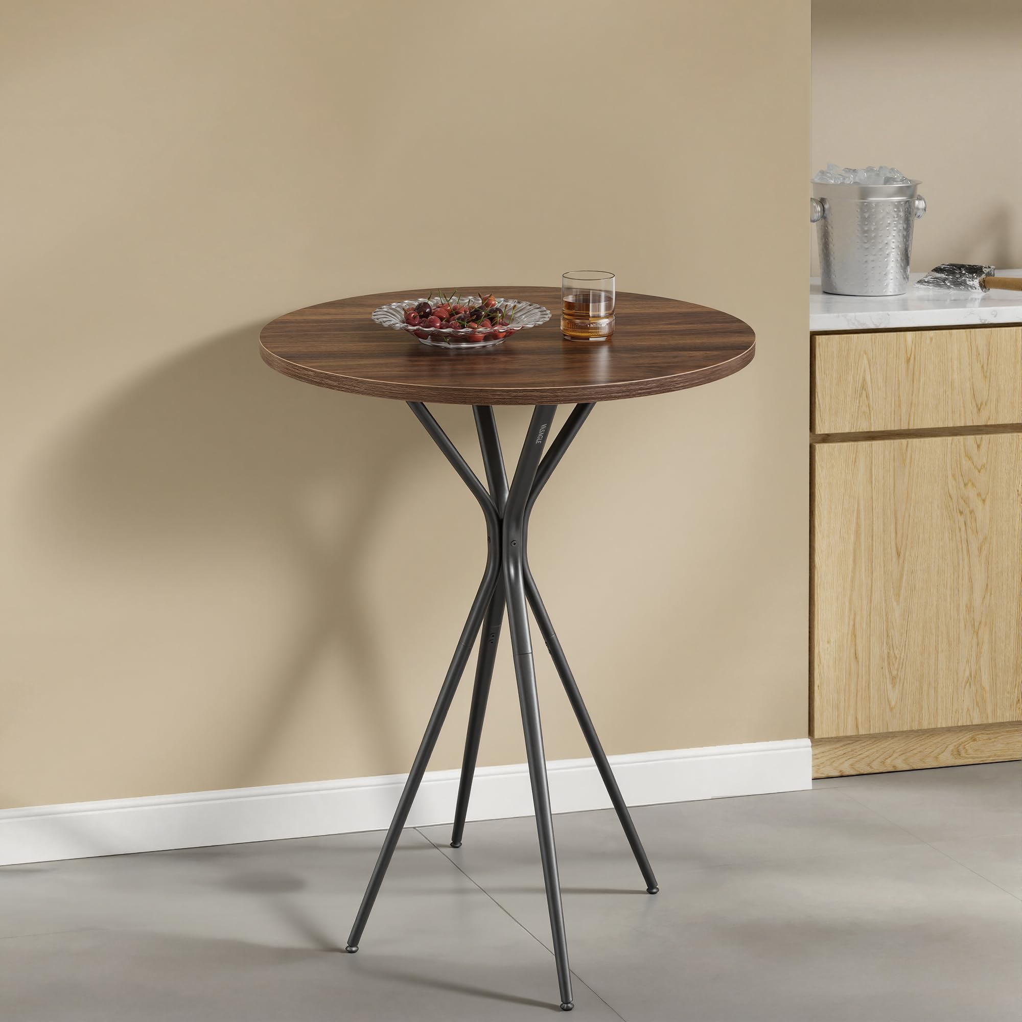 VASAGLE Bar Table, Round Cocktail High Top Pub Bistro Table, Steel Frame