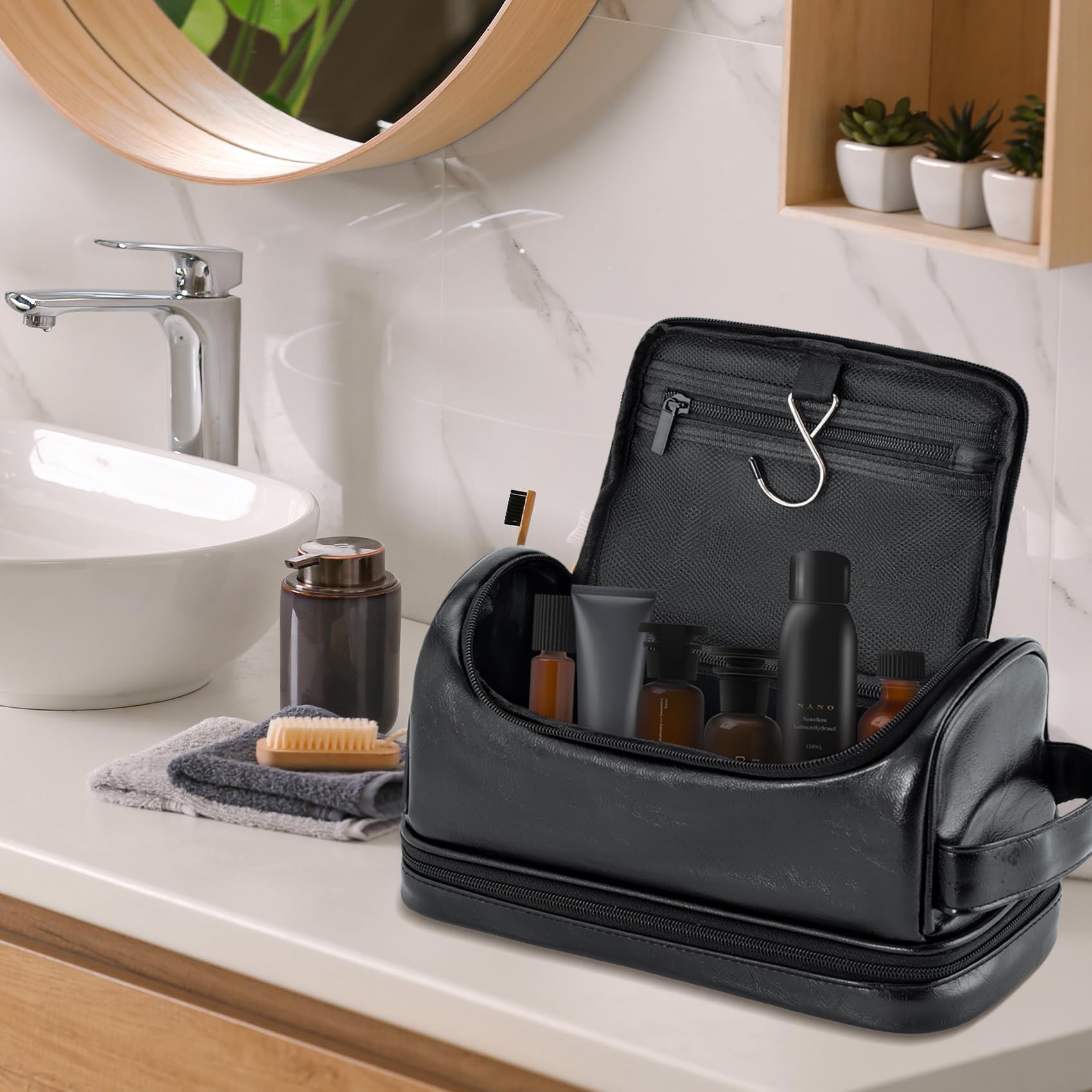 Personalized Initial PU Leather Toiletry Bag for Men