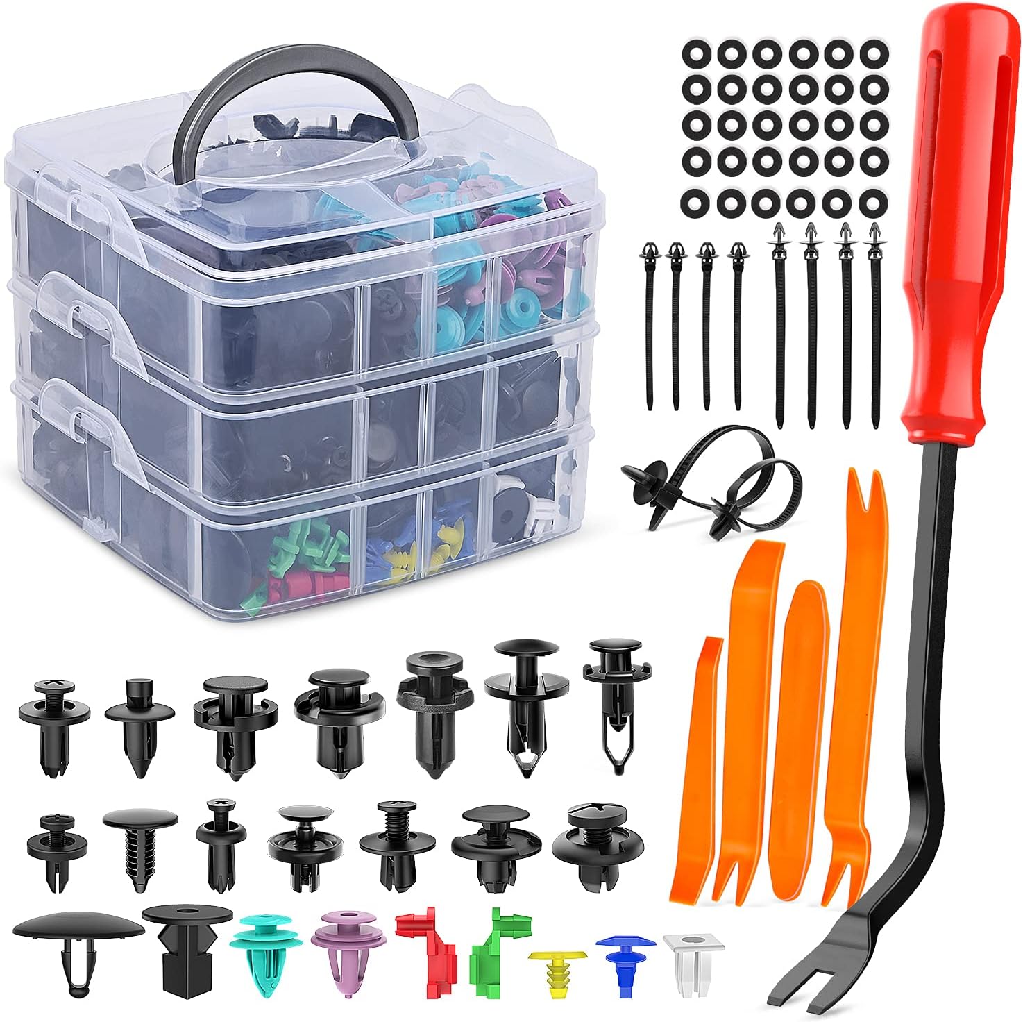 Nilight 725Pcs Car Push Retainer Clips & Auto Fasteners Assortment -23 Most Popular Sizes Nylon Bumper Fender Rivets with 10 Cable Ties and Fasteners Remover for Toyota GM Ford Honda Chevy