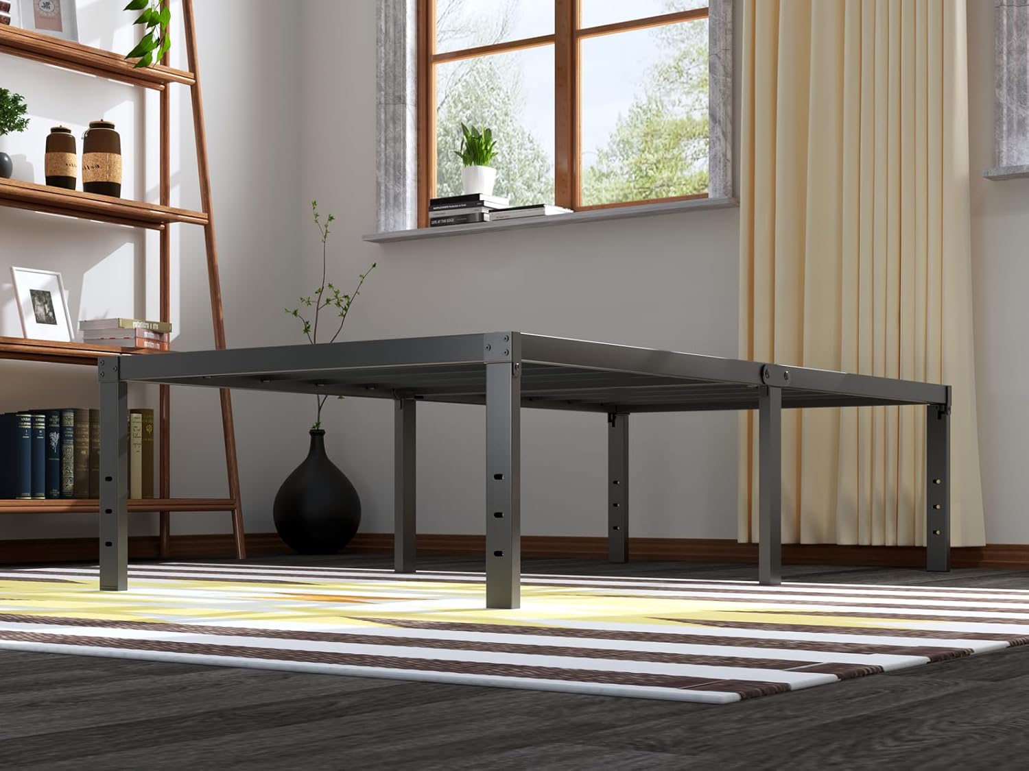 Twin Bed Frame Metal, 18 inch Tall Metal Platform Bed Frame Twin Size with Storage Space and Anti Support Slats, Heavy Duty, No Box Spring Needed, Easy Assembly