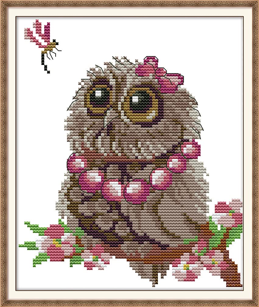 Amiiba Owl Stamped Cross Stitch Kits, Animal Butterfly Summer Scene Diy 11Ct 9.4X11 Inch (Owl)