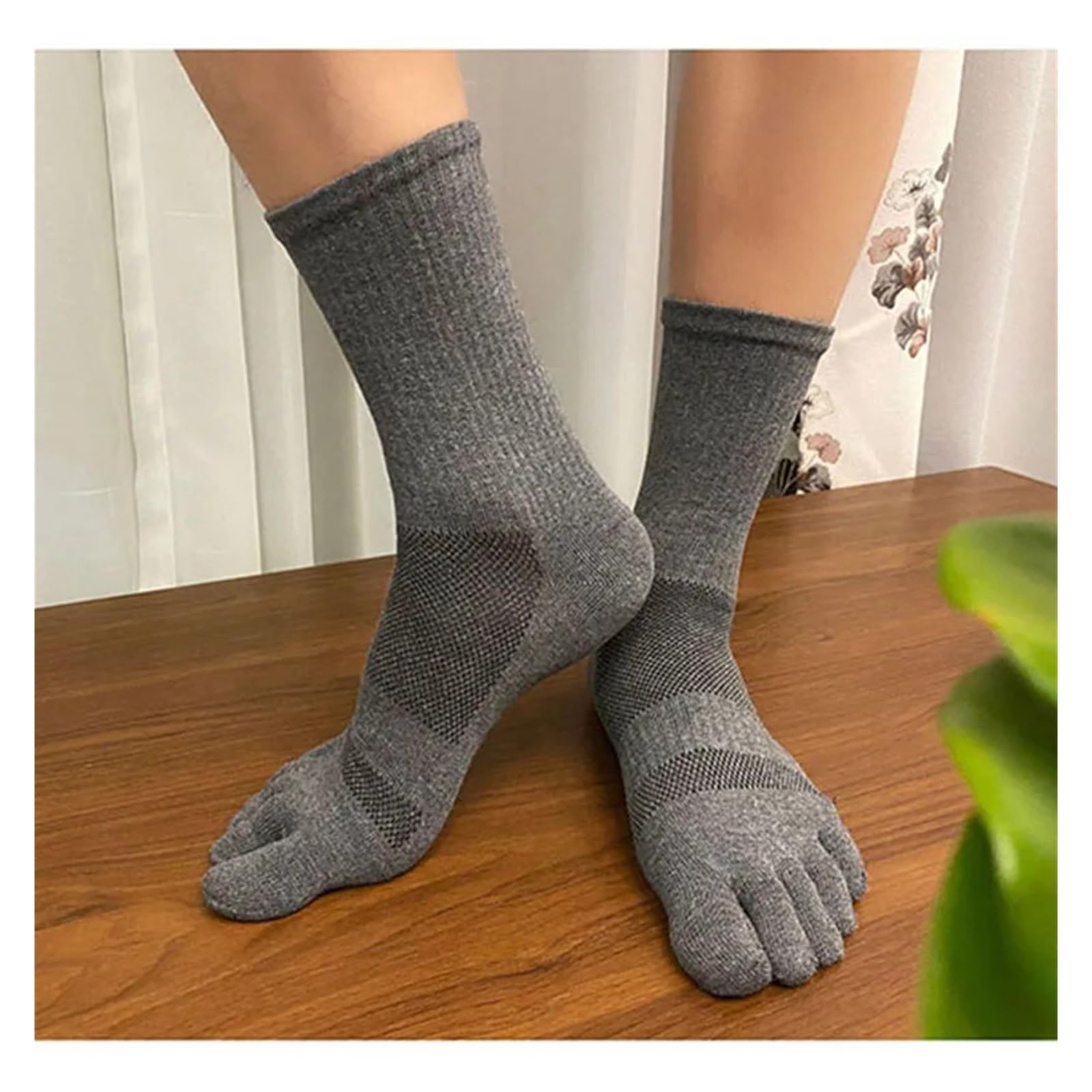 Calzini a cinque dita 5 paia di calzini lunghi da uomo a compressione in punta di cotone tinta unita a metà polpaccio mesh traspirante che assorbe il sudore calzini sportivi a cinque dita uomo(5 pairs