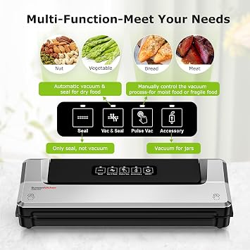 Bonsenkitchen Vacuum Sealer Machine, Multiple Modes For Meal Prep,Silver | Compact Vacuum Sealer for Kitchen Storage & Sous-Vide,External Vacuum System,6x Longer Freshness,5 Vacuum Bags