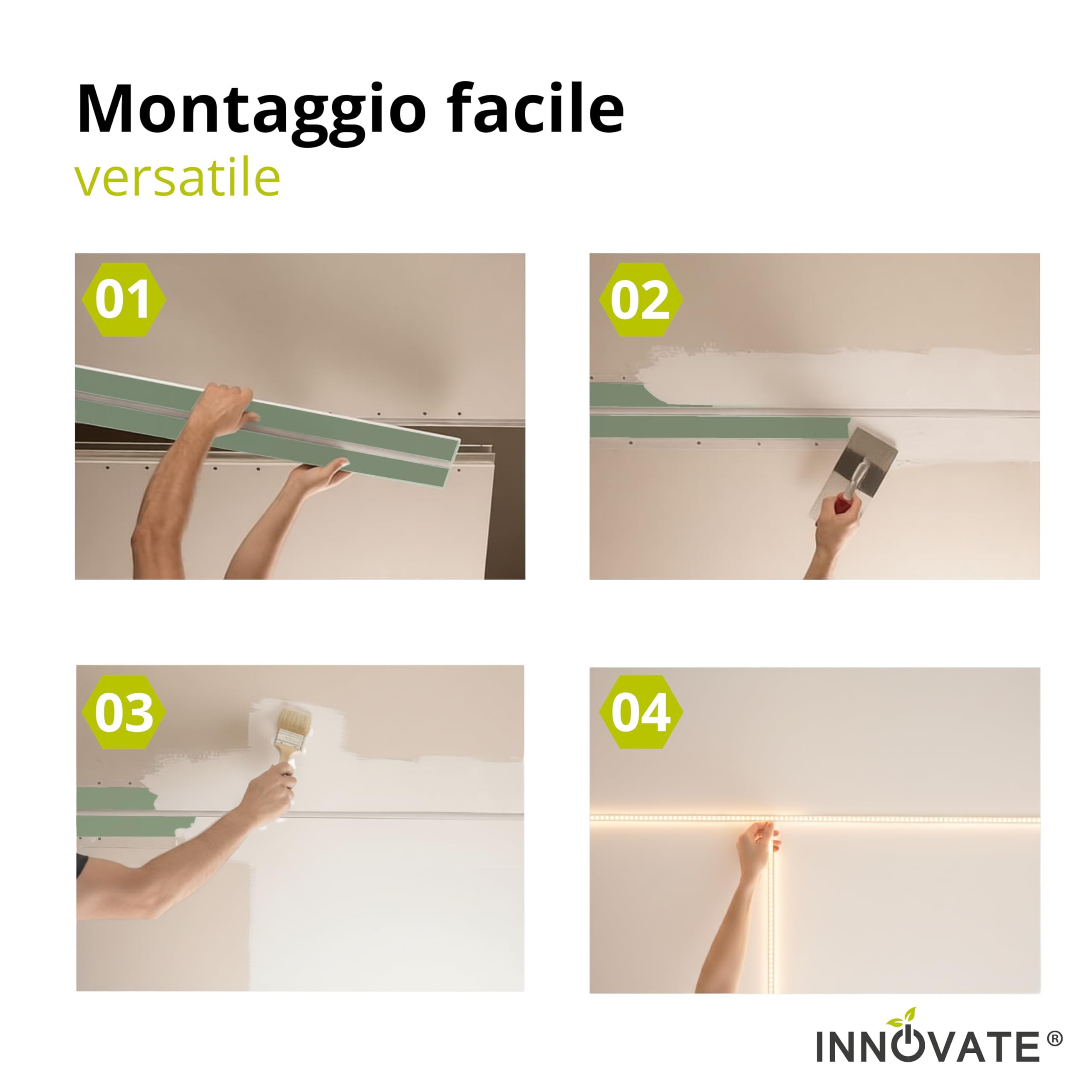 INNOVATE Binario tenda soffitto Cartongesso Profilo alluminio per LED striscia e Tende per interni I Bastone tenda Cucina bagno salotto Bastoni tende (2 binari, 200 cm)