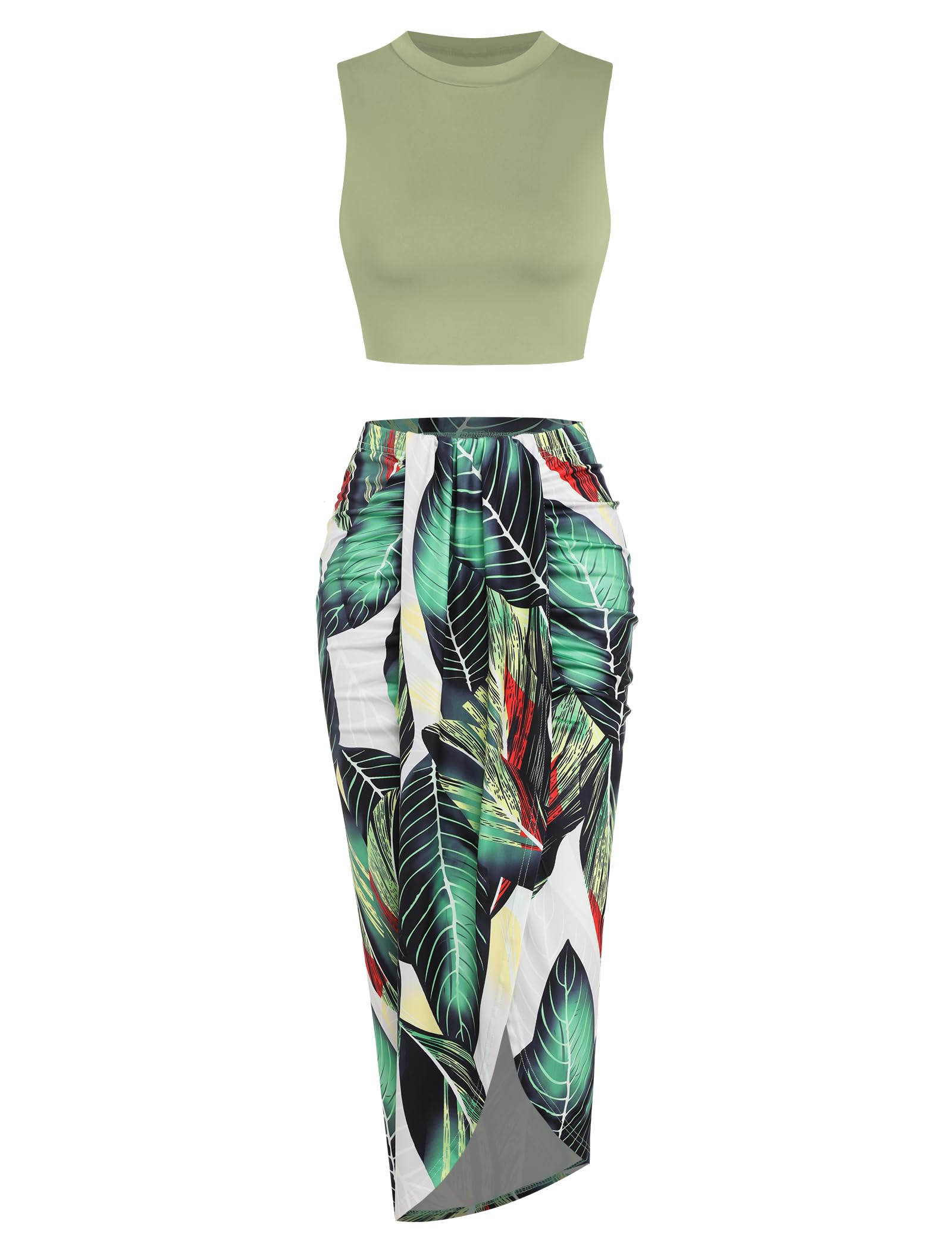 ZAFUL 2 Piece Skirt Sets for Women Crop Top Ruched Maxi Skirt Suiting