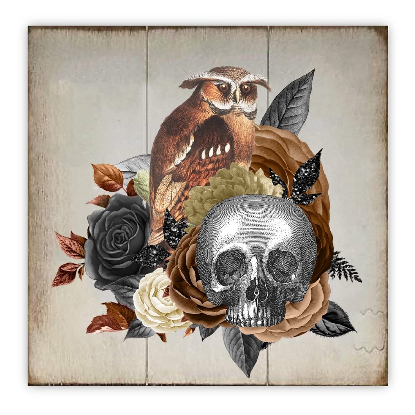 Décoration de ferme classique d'Halloween : plaque en bois tête de mort et motifs floraux premium