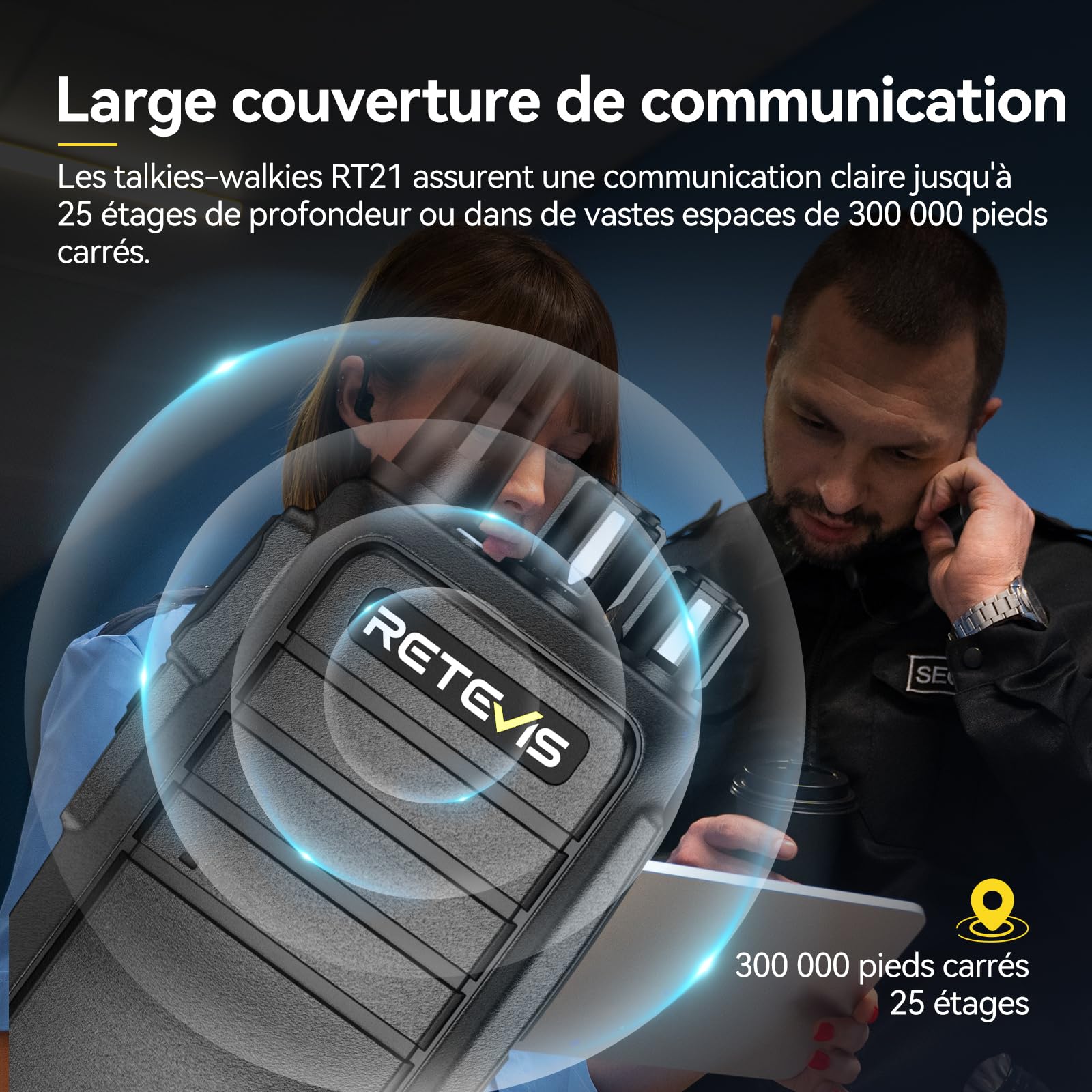 Retevis RT21 Talkie Walkie Longue Portée, Professionnel Talkie Walkie Rechargeable avec Chargeur 6 Voie, Squelch, PMR446 sans Licence, Robuste Radio pour Construction, Sécurité (Noir, 6PCS)
