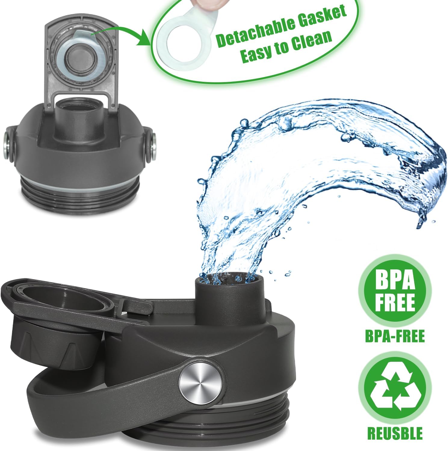 Chug Lid for YETI Rambler Lid Replacement - 12 18 26 36 64 oz and Jr. 12 oz Kids Bottle, Flex Handle Spout Cap for YETI Straw Lid Accessories, Cap Top Removable Gasket Easy to Clean, BPA Free - Image 4