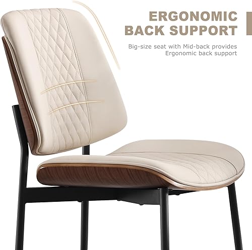 Miniatura 6 de BV - Juego de 2 sillas de comedor, sillas de cocina sin brazos de piel sintética en estilo moderno de nogal, silla auxiliar de madera curvada de