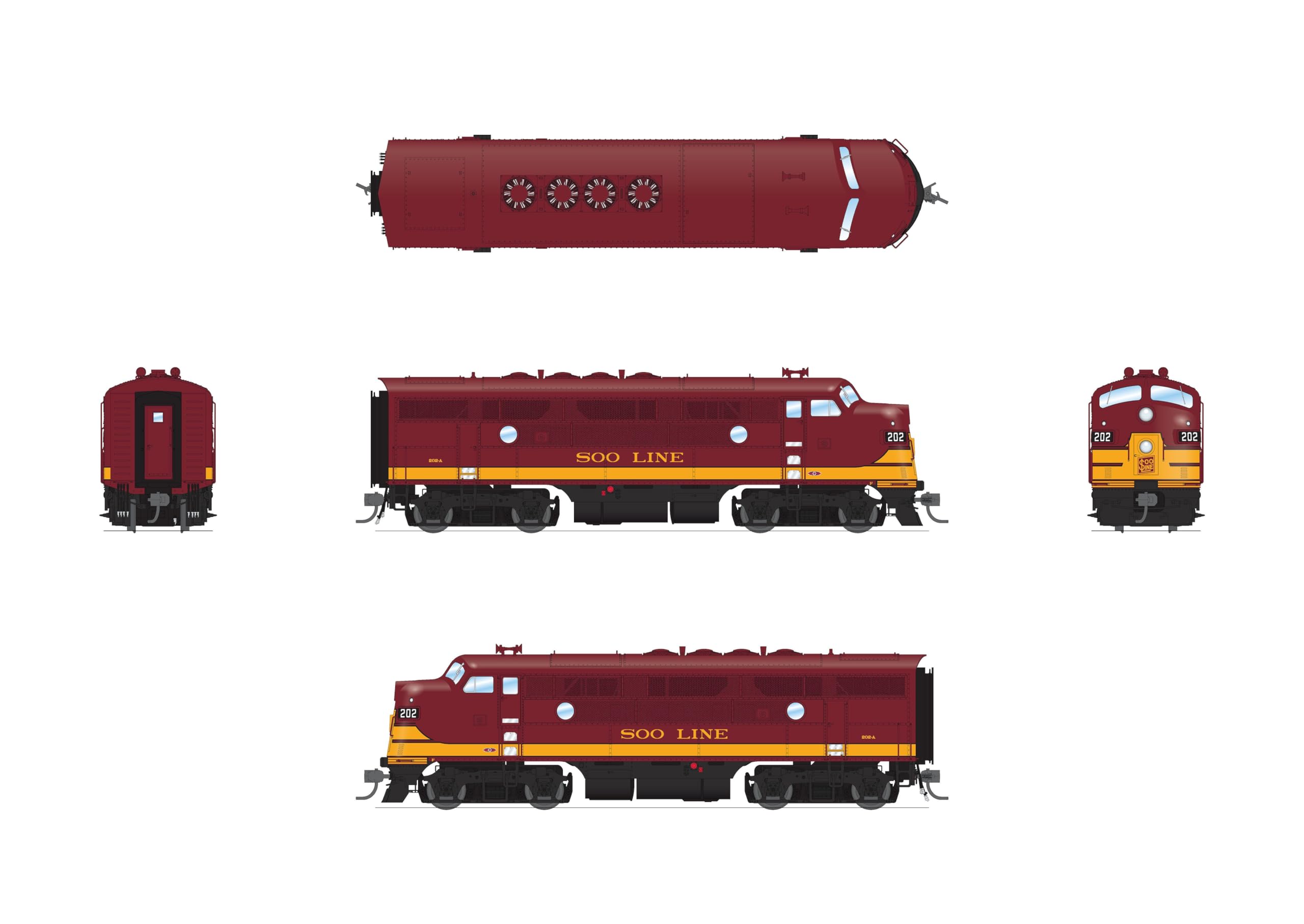 Broadway Limited 8340 EMD F3A, SOO 202A, Maroon & Imitation Gold, No-Sound/DCC-Ready, HO Scale