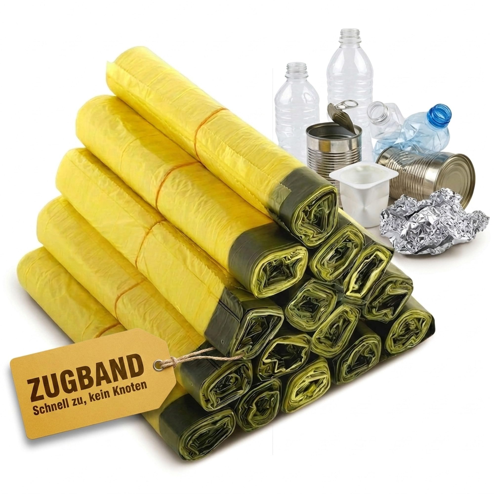 KK Verpackungen Gelber Sack 90L mit Zugband 620x880mm | 260 Wertstoffsäcke | Müllbeutel nach Dualem System Deutschland | Abfalltrennung Leichtverpackungen Kunststoff Aluminium