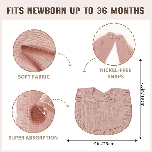 Miniatura 2 de Paquete de 6 baberos de muselina para bebés niñas, baberos de muselina tipo bandana (Rosa dulce)