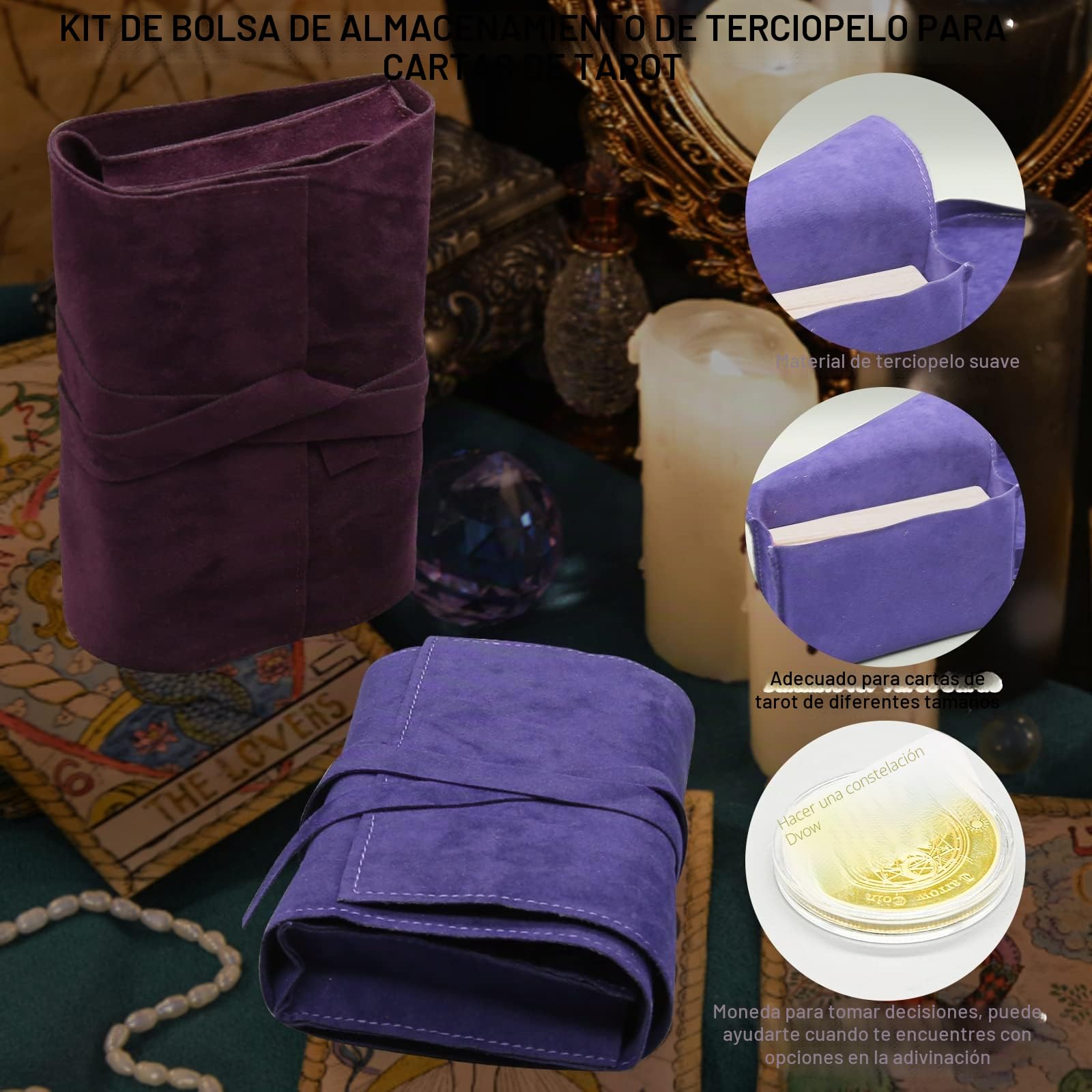 HINGTAI El Kit de 2 Bolsas para Tarjetas, Soporte de exhibición Solar,portatarjetas para Naipes y Cartas de Tarot, Cubierta de oráculo, Accesorios de Tarot