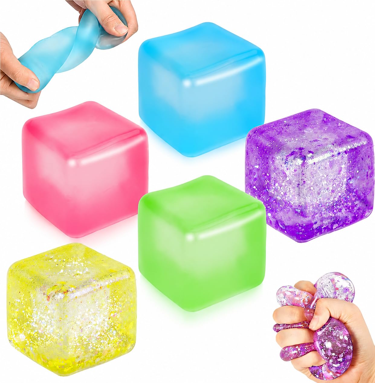 5pack Ice Cube Squishy Stress Balls,Soft Sensory Fidget Squeeze Toys for Anxiety Relief,Slow Rise Stress Cubes for Kids & Adults,Colourful Squishy Set for Relaxation & Desk Toys